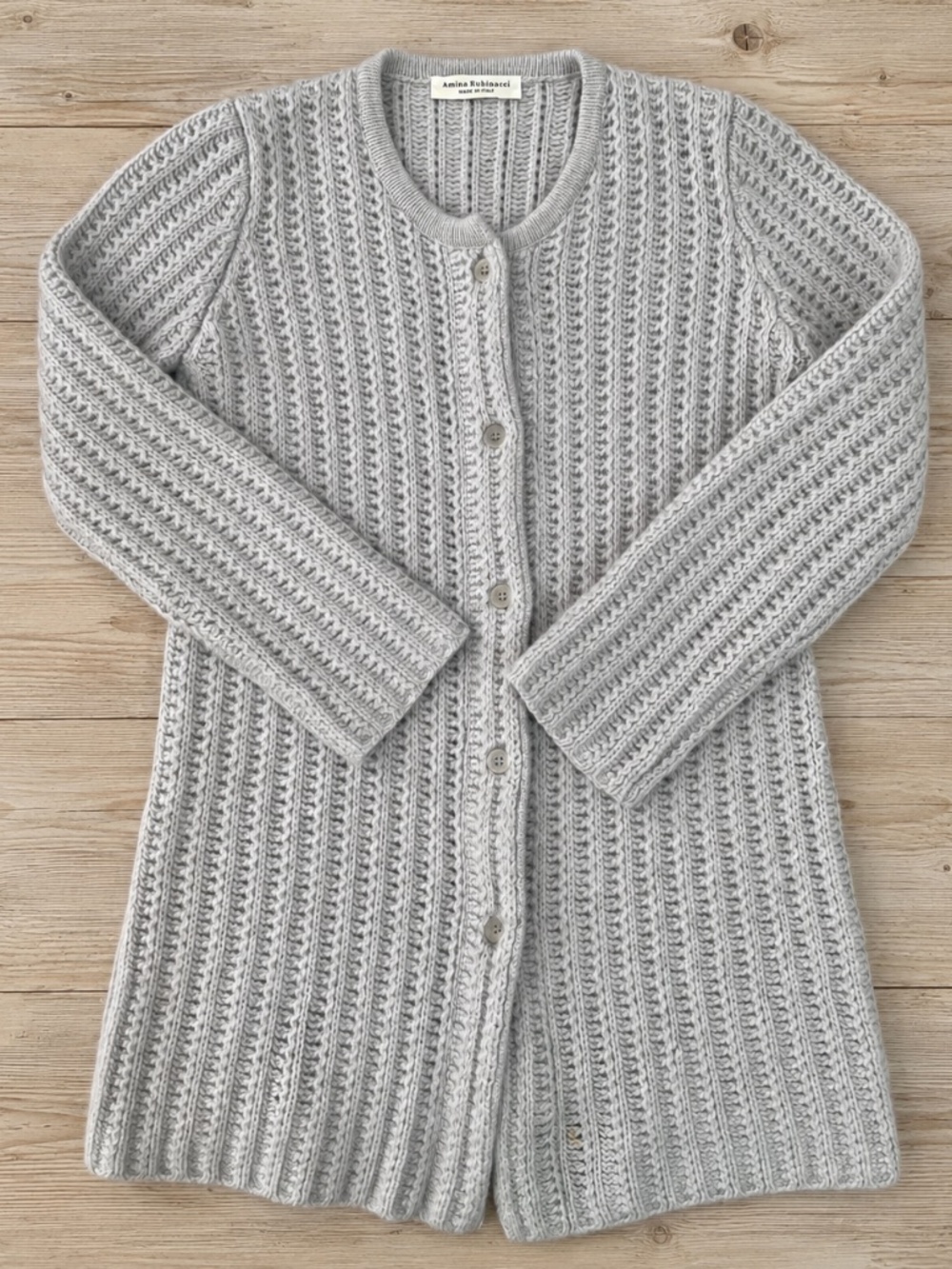 Amina Rubinacci 100% Cashmere Long Cardigan Gray Italian Size 46